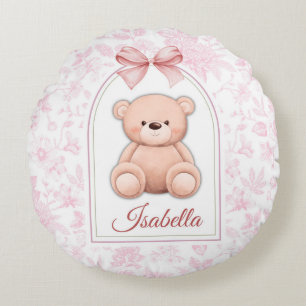 Isabella   Custom Pink Teddy Bear Nursery Design  Round Cushion