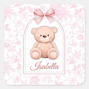Isabella   Custom Pink Teddy Bear Nursery Design  Square Sticker
