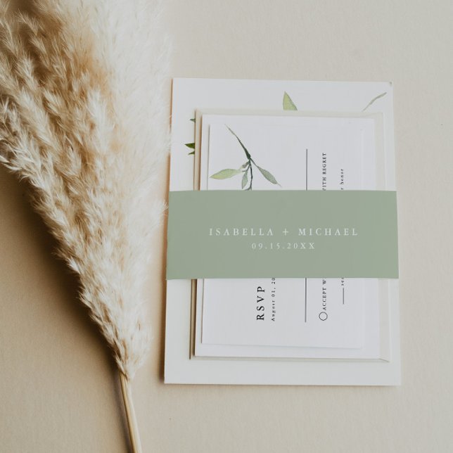 ISABELLA Elegant Light Pastel Green Minimalist Invitation Belly Band (Creator Uploaded)