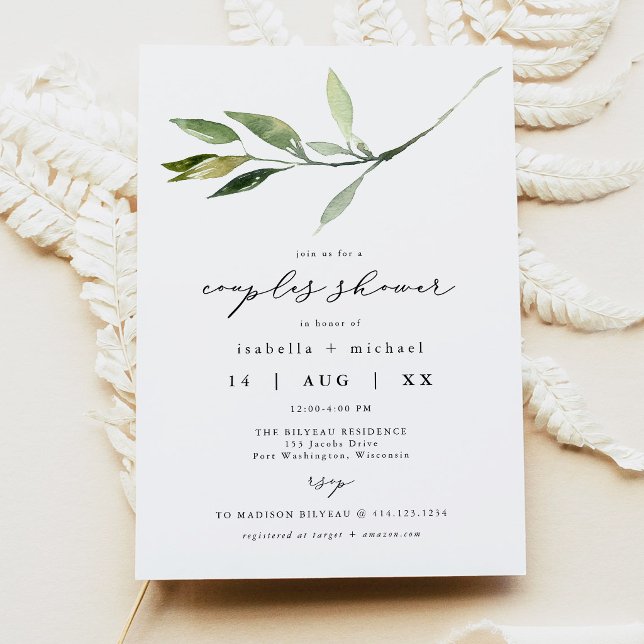 ISABELLA Elegant Minimal Greenery Couples Shower Invitation (Creator Uploaded)