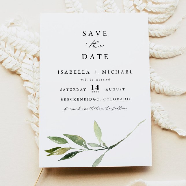 ISABELLA Elegant Minimal Greenery Save the Date Invitation (Creator Uploaded)