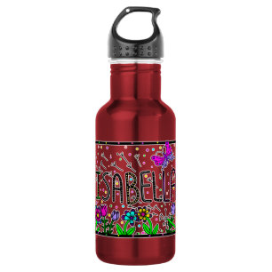 Isabella, Girl's Name Whimsical Art 532 Ml Water Bottle