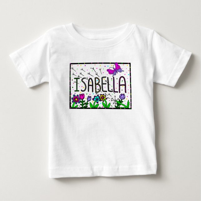 Isabella Girl's Name, Whimsical Art Baby T-Shirt (Front)