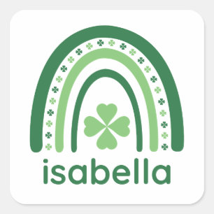 isabella Name Clover Boho Rainbow Square Sticker