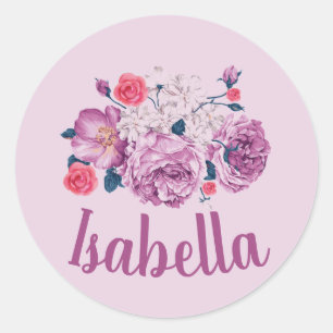 Isabella Name Floral Custom Vintage Flower Girl  Classic Round Sticker