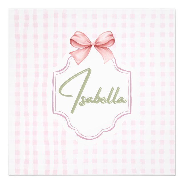 Isabella Personalized Pink Bow & Gingham Print  (Front)