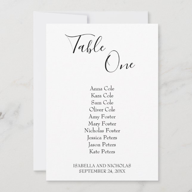 Isabella Simple Wedding Table Seating Chart (Front)