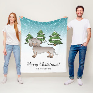 Isabella & Tan Short Hair Dachshund Winter Forest Fleece Blanket