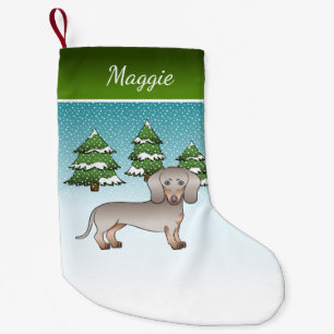 Isabella & Tan Short Hair Dachshund Winter Forest Small Christmas Stocking