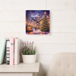 Isabella's Enchanted Christmas Market Square Wall Clock