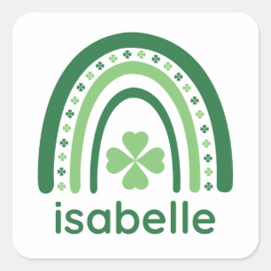 isabelle Name Clover Boho Rainbow Square Sticker