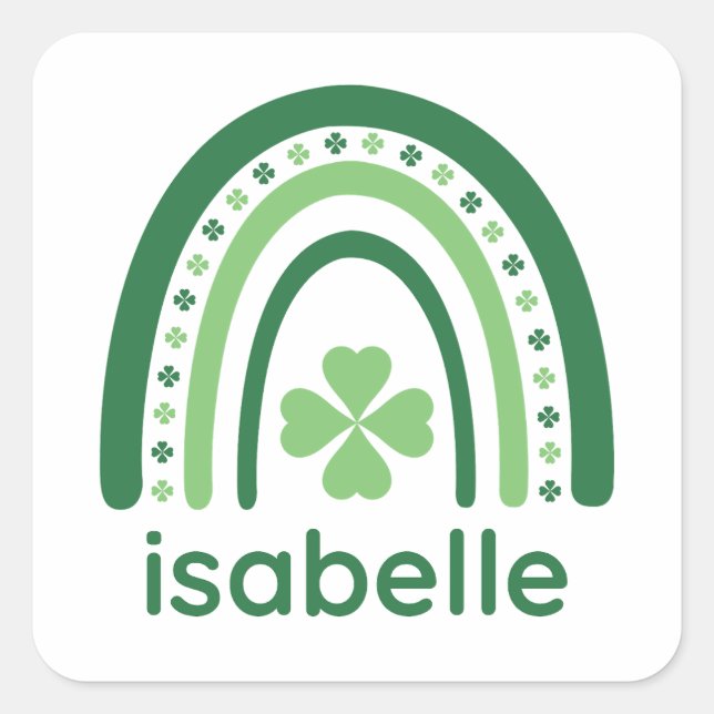 isabelle Name Clover Boho Rainbow Square Sticker (Front)