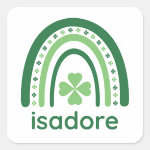 isadore Name Clover Boho Rainbow Square Sticker