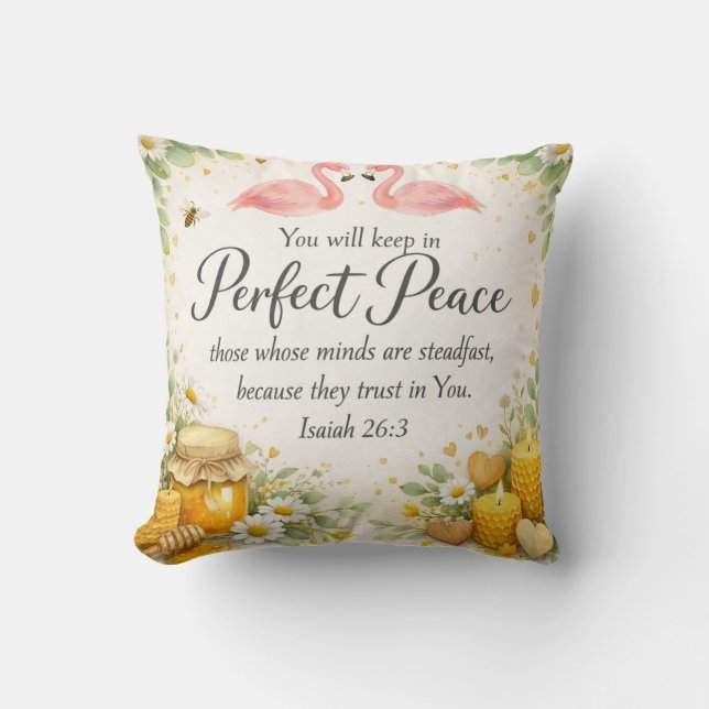 Isaiah 26:3 - Peace Bible Verse - Flamingo Rustic Cushion (Front)