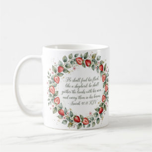 Isaiah 40 11 KJV Gather the Lambs Strawberry Faith Coffee Mug