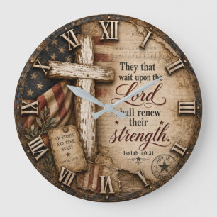 Isaiah 40:31 Christian Patriotic Cross Decor  Large Clock