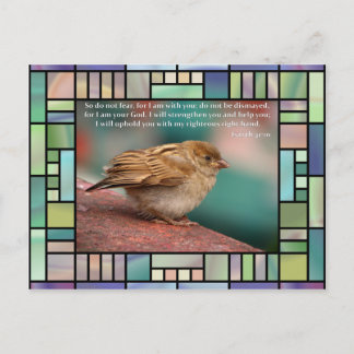 Isaiah 41:10 Bible Verse With Bird Stained Glass Postcard