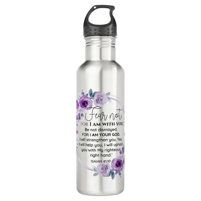 Isaiah 41:10 Fear not Purple Floral Scripture 710 Ml Water Bottle (Front)