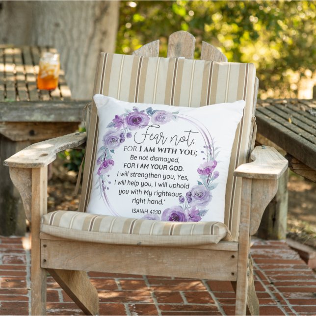 Isaiah 41:10 Fear not Purple Floral Scripture Cushion (Chair)