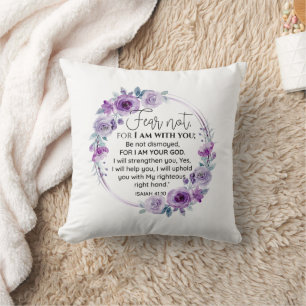 Isaiah 41:10 Fear not Purple Floral Scripture Cushion