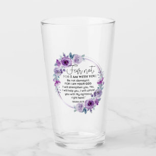 Isaiah 41:10 Fear not Purple Floral Scripture Glass