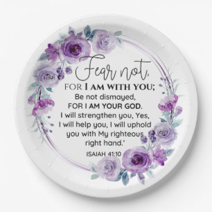 Isaiah 41:10 Fear not Purple Floral Scripture Paper Plate
