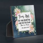 Isaiah 43:1 Fear Not For I Have Redeemed You Bible Plaque<br><div class="desc">Plaque with inspirational quote scripture depicts a beautiful floral watercolor frame with pink and white flowers and greenery on a green abstract background. It features an encouraging Bible Verse Isaiah 43:1,  "Fear not,  for I have redeemed you; I have called you by name,  you are mine."</div>