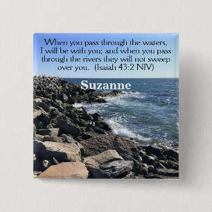 Isaiah 43:2 I Will Be With You Photo of Ocean 15 Cm Square Badge