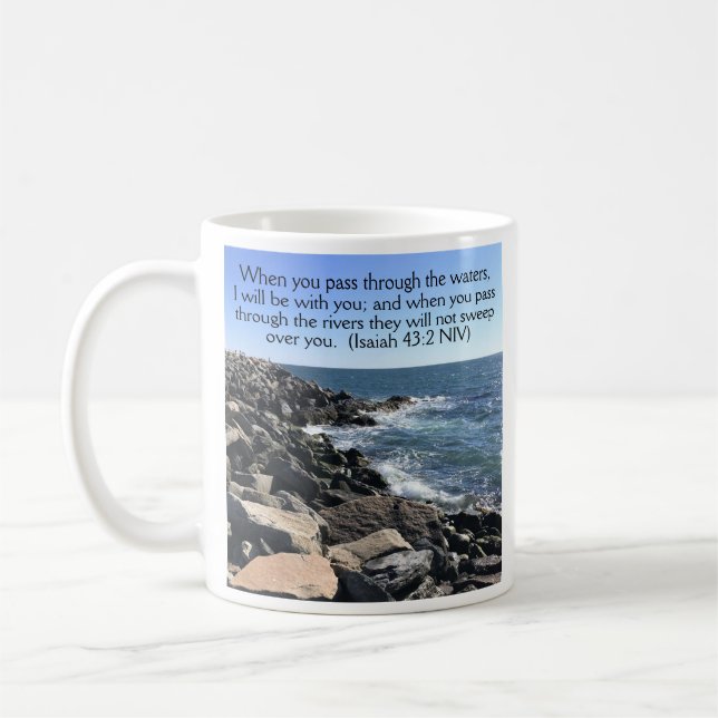 Isaiah 43:2 I Will Be With You Photo of Ocean Coffee Mug (Left)
