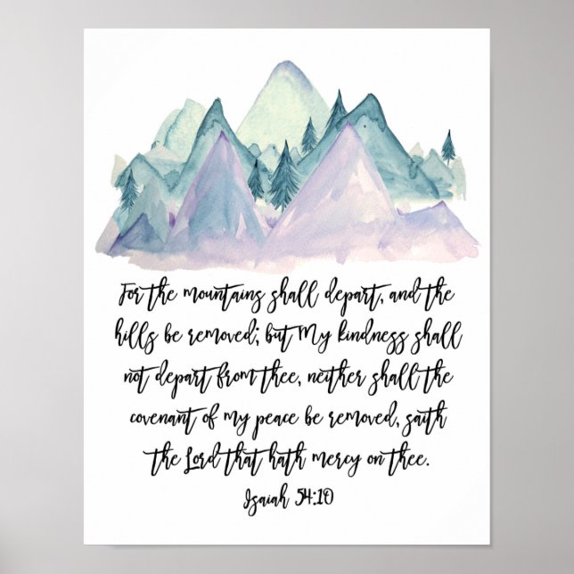 Isaiah 54:10, Watercolor Scripture, Mountain Art  Poster (Front)