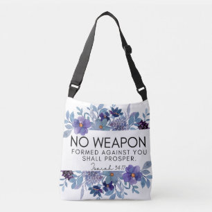 Isaiah 54:17 No Weapon Christian Purple Floral Crossbody Bag