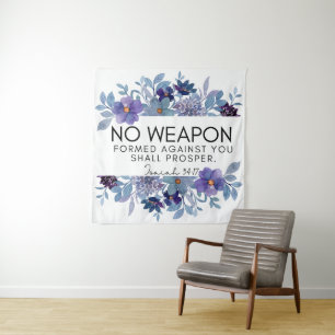 Isaiah 54:17 No Weapon Christian Purple Floral Tapestry