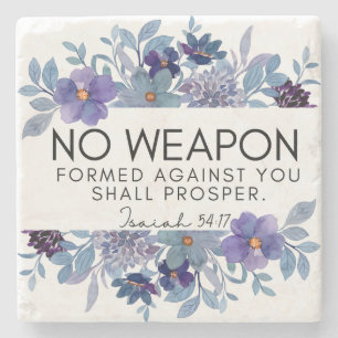 Isaiah 54:17 No Weapon Christian Scripture Floral Stone Coaster