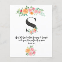 Isaiah 55:6, Letter S, watercolor scripture card