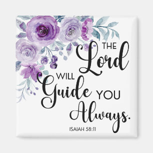 Isaiah 58:11 Purple Floral Christian Bible Verse Magnet