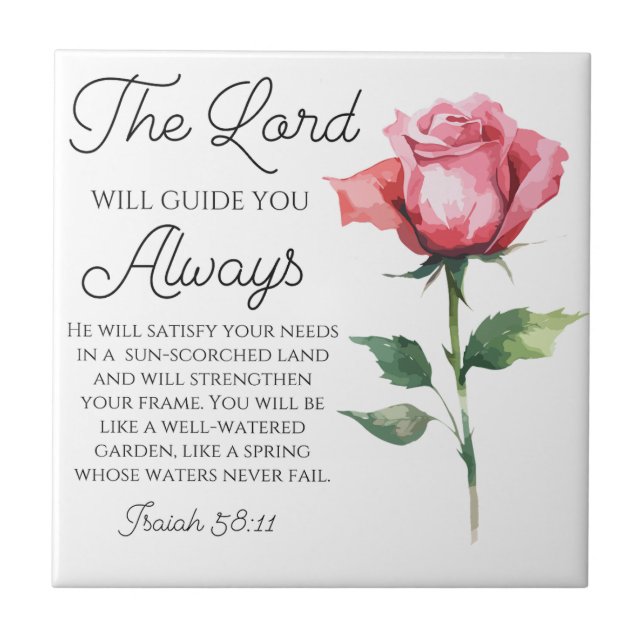Isaiah 58:11 Single Rose Bible Scripture Tile (Front)