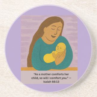 Isaiah 66:13 Comforting Mother and Baby Postcard Coaster