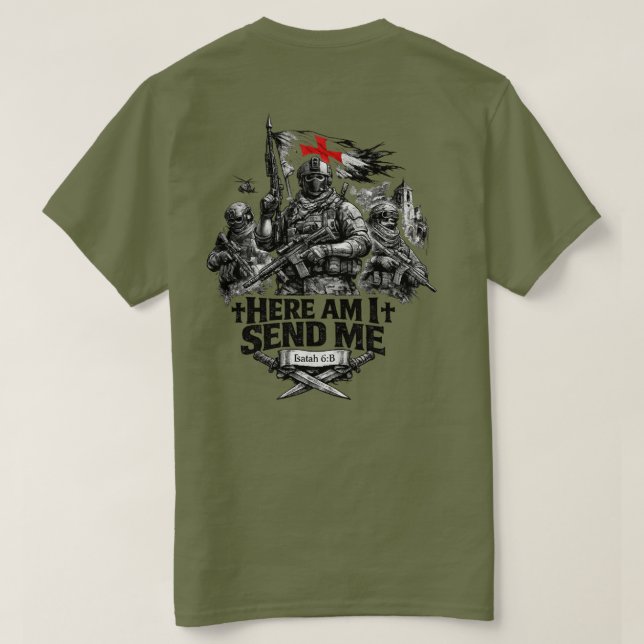 Isaiah 6:8 Warrior T Shirt  (Design Back)