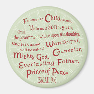 Isaiah 9:6 Bible Verse in Christmas Colours Magnet
