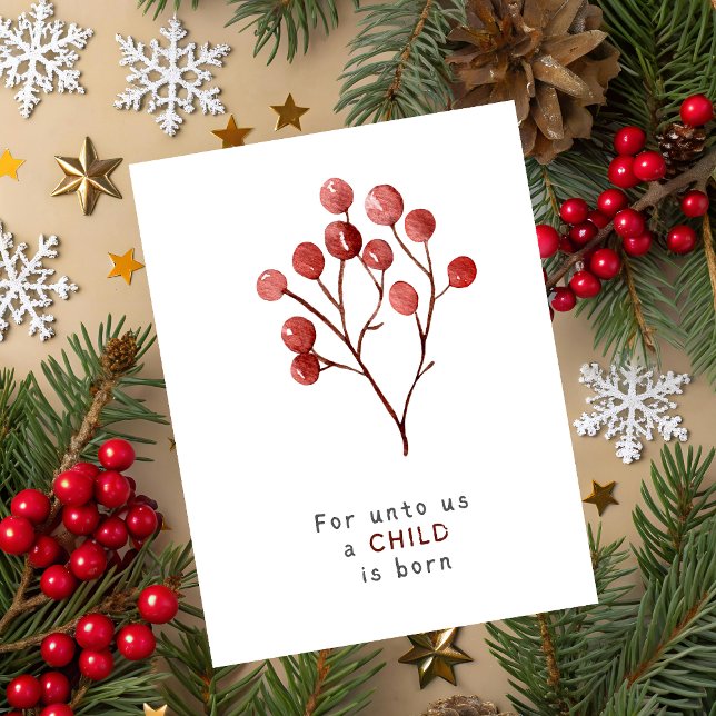 Isaiah 9:6 Christmas Greeting Card (Christmas greeting card with red berry branch and Isaiah 9:6 Bible verse on white festive background)