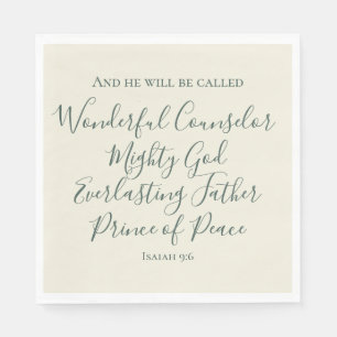Isaiah 9:6 Elegant Sage Green Christian Christmas Napkin