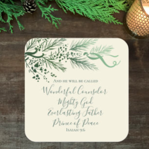 Isaiah 9:6 Elegant Unique Greenery Pine Christmas  Square Sticker