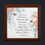 Isaiah 9:6 He will be called Wonderful...Christmas Gift Box<br><div class="desc">Beautiful inspirational Christmas Wooden Jewellery Keepsake Box depicts watercolor poinsettia bouquets and features a portion of Bible Verse Isaiah 9:6,  "For unto us a child is born. He will be called Wonderful,  Counsellor,  Mighty God,  Everlasting Father,  Prince of Peace."</div>