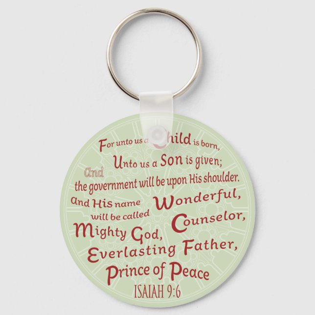 Isaiah 9:6 in Christmas Colours Key Ring (Front)