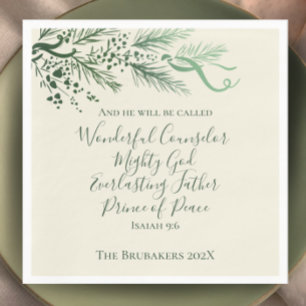 Isaiah 9:6 Personalised Sage Pine Christmas Napkin
