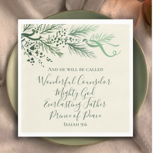 Isaiah 9:6 Scripture Custom Modern Pine Christmas Napkin