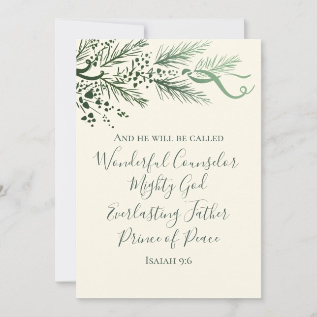 Isaiah 9:6 Scripture Pine & Bow Photo Christmas Holiday Card (Front)