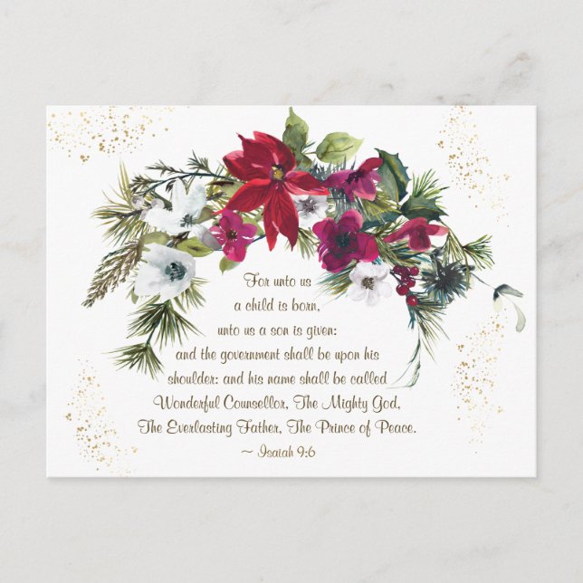 Isaiah 9:6 Unto Us A Child is Born Bible Christmas Postcard (Front)