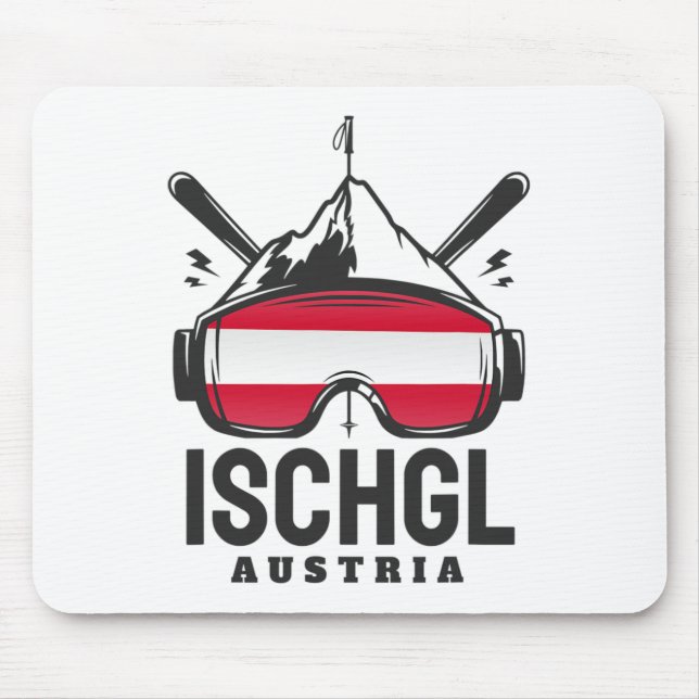 Ischgl Austria Ski Resort Retro Skiing  Mouse Pad (Front)