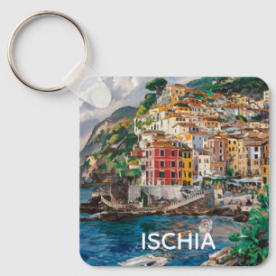Ischia Italy Watercolor Painting Key Ring